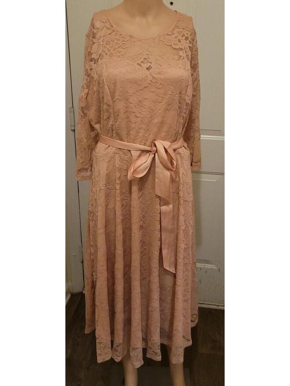 Dressystar Women's Lace Midi Tie Waist Fashion Blush Sexy Dress Size XXL